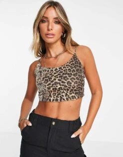 AllSaints Ariel Noche Crop Top In Leopard Print For Women Yellow