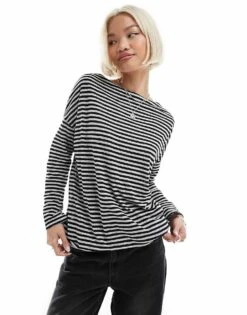 AllSaints Rita Stripe Long Sleeve Top In Black For Women