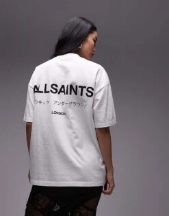 AllSaints Underground Oversized T-shirt With Back Logo In White For Women