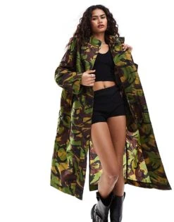 AllSaints Daneya Lightweight Parka In Green Camo For Women Khaki Green