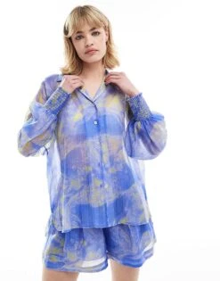 AllSaints Isla Inspiral Sheer Shirt Co-ord In Blue For Women Electric Blue
