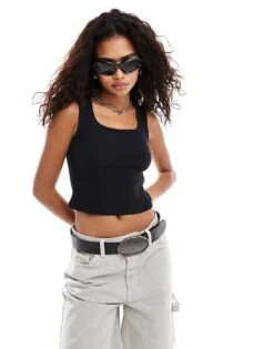 AllSaints Tamie Rib Cap Sleeve Tank In Black For Women