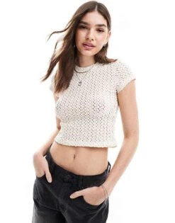 AllSaints Karma Stevie Open Knit T-shirt In White For Women Chalk White