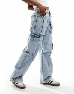 AllSaints Echo Wide Leg Cargo Jeans In Light Indigo For Women