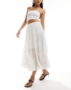 AllSaints Eva Sheer Maxi Skirt In White For Women Chalk White