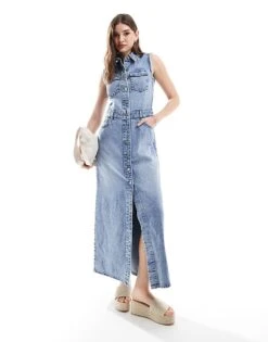 AllSaints Blair Denim Maxi Dress In Indigo For Women Light Indigo