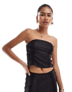 AllSaints Morgan Strapless Satin And Lace Top Co-ord In Black For Women
