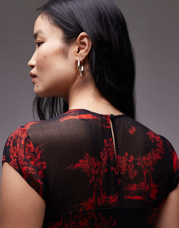 AllSaints Tasha Satin And Mesh Maxi Dress In Black Print For Women Maria Siren Red - Image 4