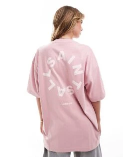 AllSaints Tierra Oversized T-shirt In Dusty Pink Exclusive To Asos For Women Misty Rose Pink