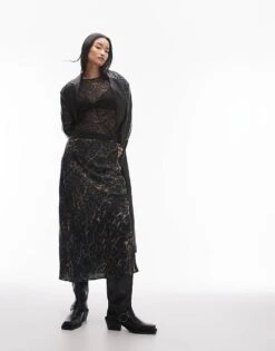 AllSaints Bryony Satin Maxi Skirt In Leopard Print For Women Jinx Golden Brown