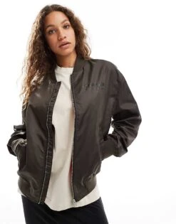 AllSaints Underground Oversized Bomber Jacket In Khaki For Women Dull Khaki Green