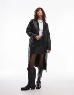 AllSaints Aire Long Leather Coat In Black For Women