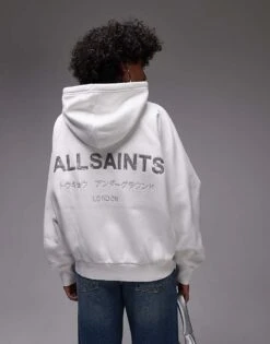 AllSaints Talon Underground Sequin Logo Hoodie In White For Women Optic White