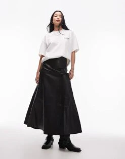 AllSaints Gia Leather Maxi Skirt In Black For Women