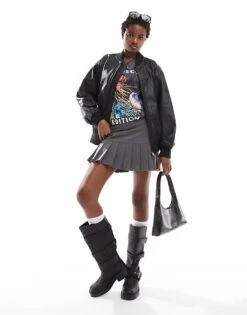 AllSaints Belle Relaxed Leather Bomber Jacket In Black For Women