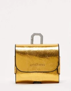 AllSaints Leather Metallic Airpod Case In Gold For Women