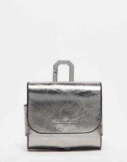 AllSaints Leather Metallic Airpod Case In Silver For Women