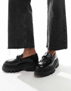 AllSaints Alexia Leather Loafers In Black For Women Black Shine