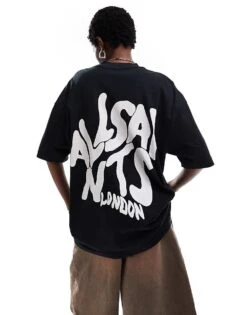 AllSaints Orlando Back Print T-shirt In Black For Women Washed Black