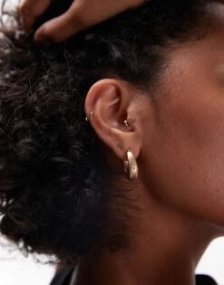 AllSaints Tube Hoop Earrings In Gold For Women Warm Brass