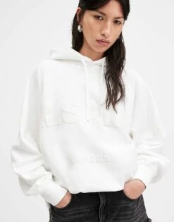 AllSaints Talon Biggy Tonal Logo Hoodie In White For Women Optic White