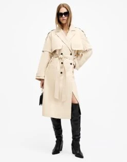 AllSaints Clyde Trench Coat In Ecru For Women Ecru White