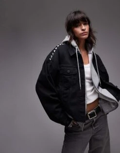 AllSaints Piper Stud Denim Shacket In Black For Women