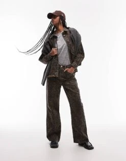 AllSaints Blake Wide Leg Jeans In Leopard For Women Jinx Golden Brown