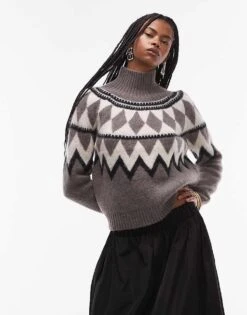 AllSaints Tura Fairisle Jumper In Grey For Women Eiffel Grey