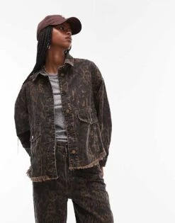 AllSaints Hettie Denim Shacket In Leopard For Women Jinx Golden Brown