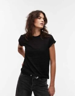 AllSaints Anna Stripe T-shirt In Black For Women Black Shimmer