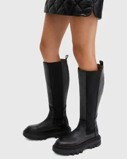 AllSaints Monica Leather Calf Boots In Black For Women