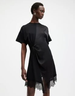 AllSaints Lana Lace Trim Mini Dress In Black For Women