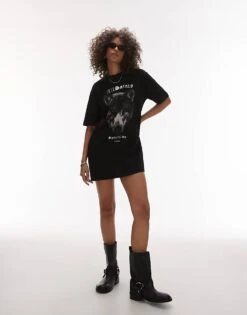 AllSaints Dawn Wolf Print T-shirt Dress In Black For Women