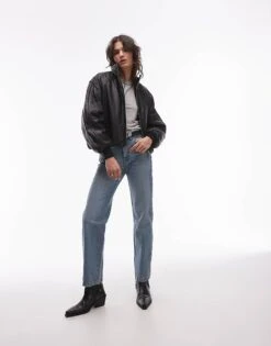 AllSaints Rowan Leather Bomber Jacket With Funnel Collar In Black For Women