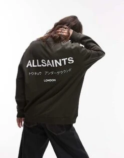 AllSaints Underground Oversized Sweatshirt In Grange Green For Women