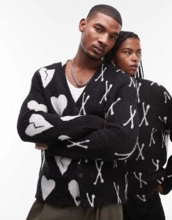 AllSaints Bonebreak Oversized Knitted Cardigan In Black For Unisex Electric Yellow