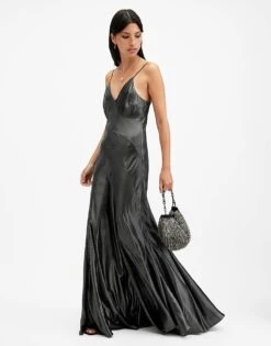 AllSaints Lili Maxi Dress In Metallic Grey For Women