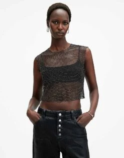 AllSaints Calytrix Sparkly Top In Black For Women