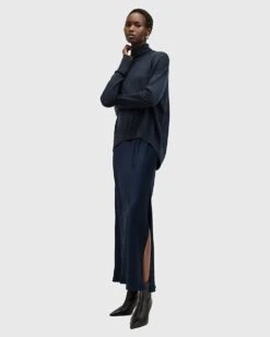 AllSaints 2in1 Neo Satin Maxi Dress In Navy For Women Midnight Blue