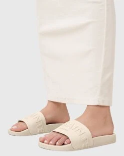 AllSaints Biggy Rubber Sliders In White For Women Chalk White