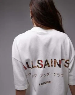 AllSaints Underground Oversized T-shirt In White Snake For Women Ashen White/snake