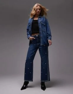 AllSaints Blake Studded Jeans In Mid Indigo For Women