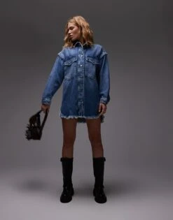 AllSaints Snap Dress In Mid Indigo For Women