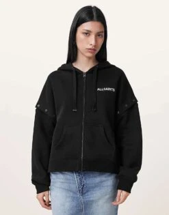 AllSaints Amphie Patch Hoodie In Black For Women