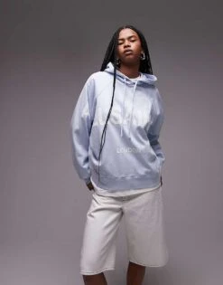 AllSaints Talon Biggy Tonal Logo Hoodie In Barely Blue For Women