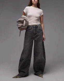 AllSaints Dane Barrel Jeans In Washed Grey For Women