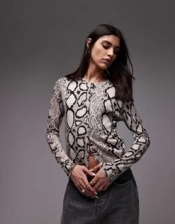 AllSaints Anouk Snakeprint Cardigan In Flow Ecru White For Women