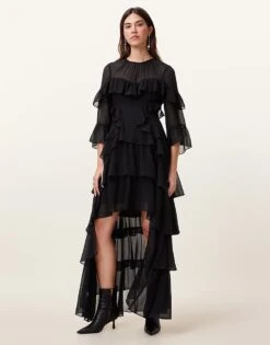 AllSaints Nat Ruffle Dress In Black For Women